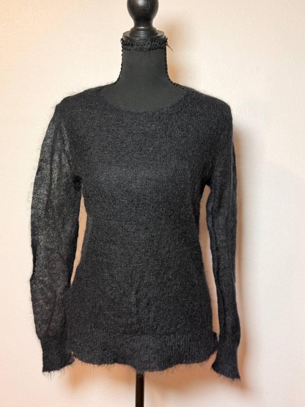 J.Jill Black Mohair Sweater Sheer Fuzzy Knit Scandi 90s Minimalist M Petite